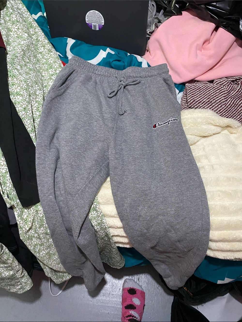 Champion Gray Sweatpants with Embroidered Logo - Kids